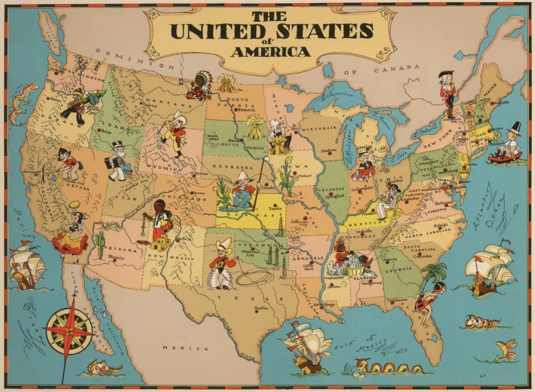 素材分享丨51张2.37G，1935版美国各州超高清手绘地图